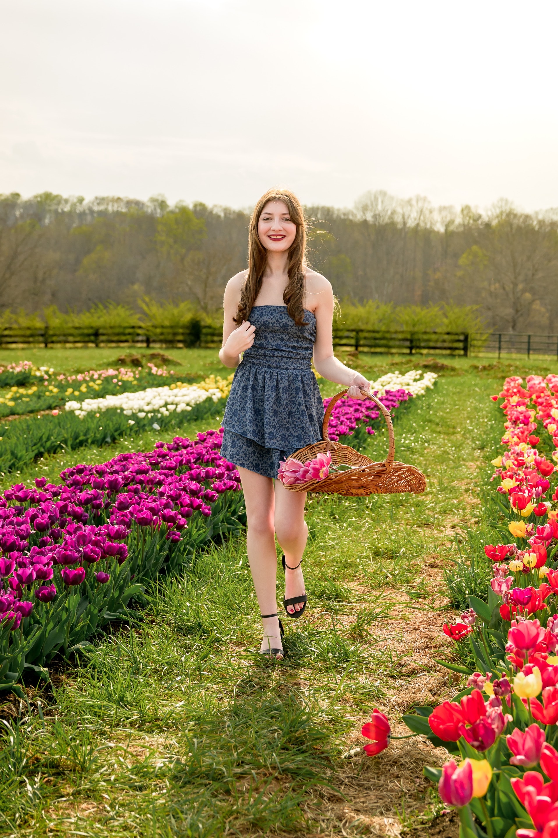 Savannah Lynn — walking through tulip field with basket